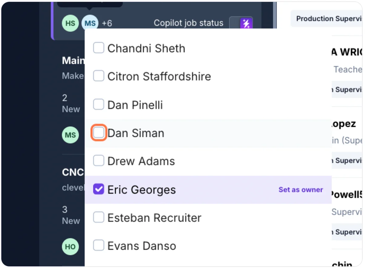 User selection dropdown for job assignment