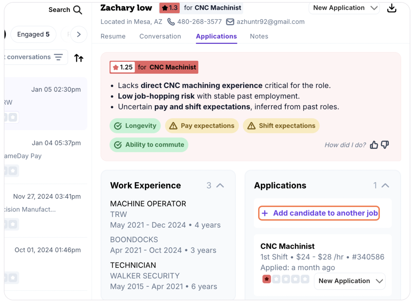 Click the Add candidate to another job button