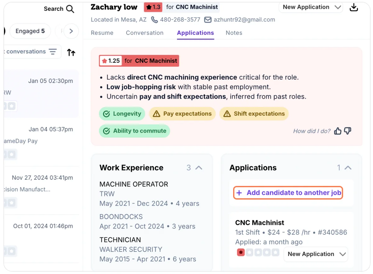 Click the Add candidate to another job button