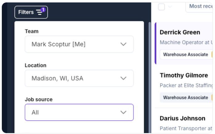 Job card showing active and inactive toggle states