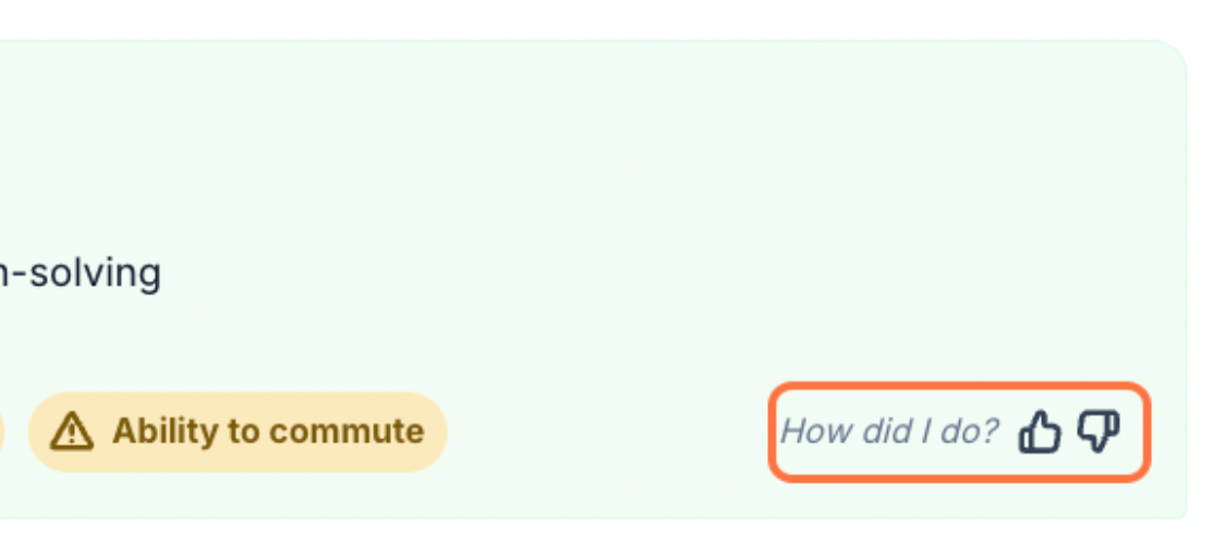 Thumbs up/down feedback icons on an assessment blurb