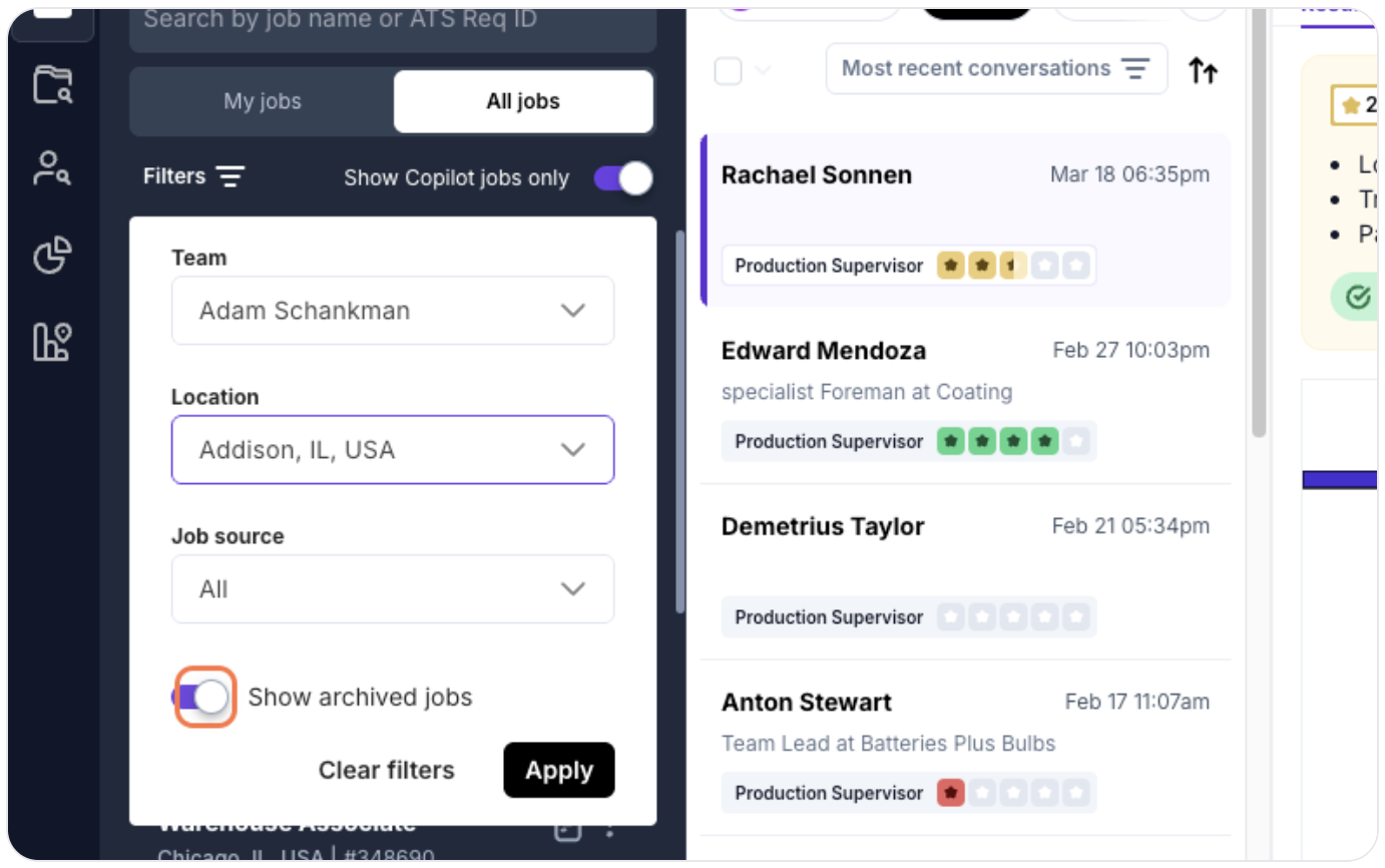 Advanced filter options menu