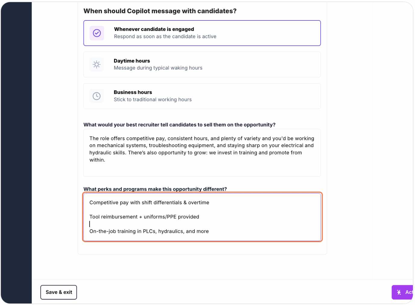 Customizing the AI recruiter's communication preferences