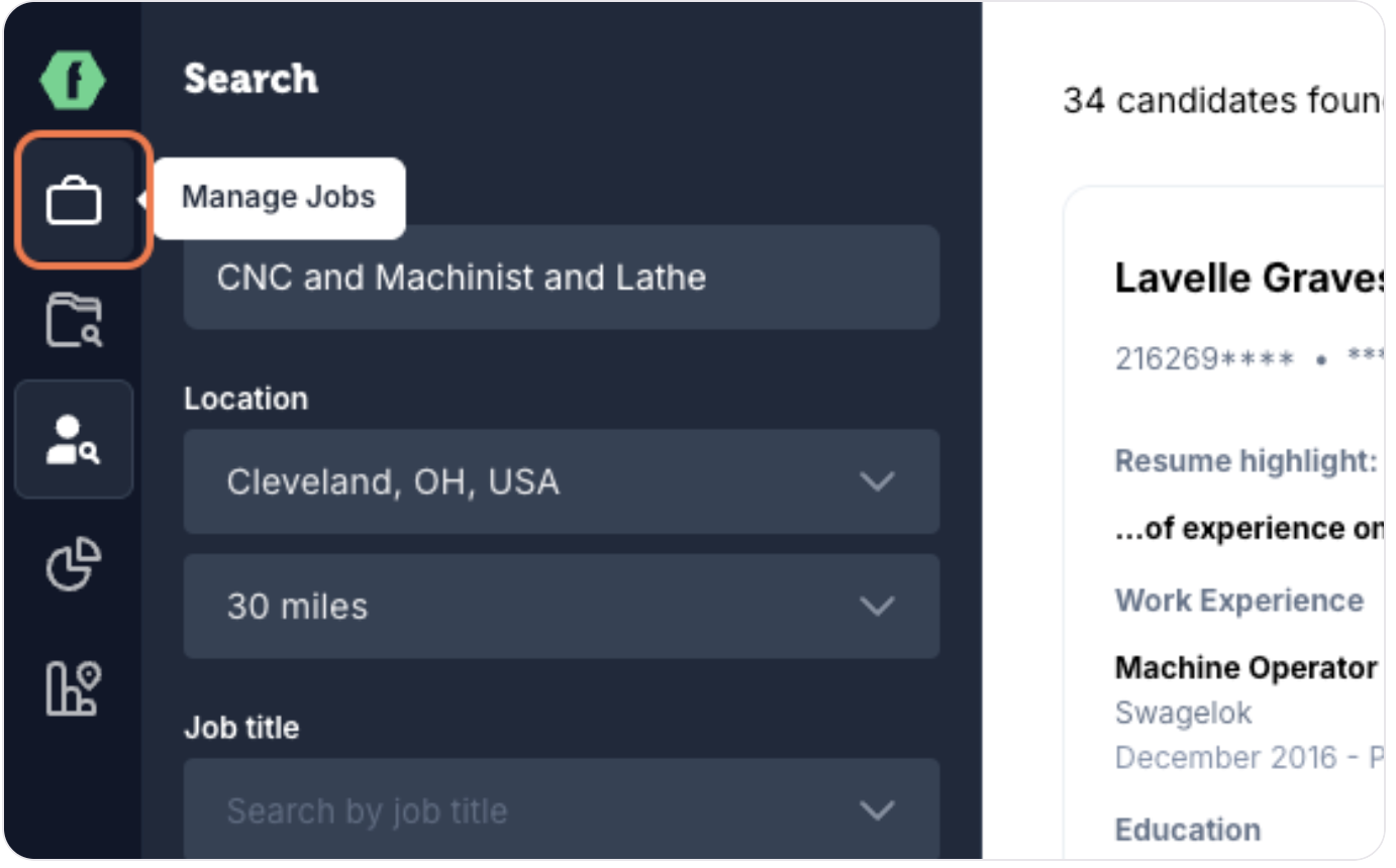 Manage Jobs tab icon in the main menu