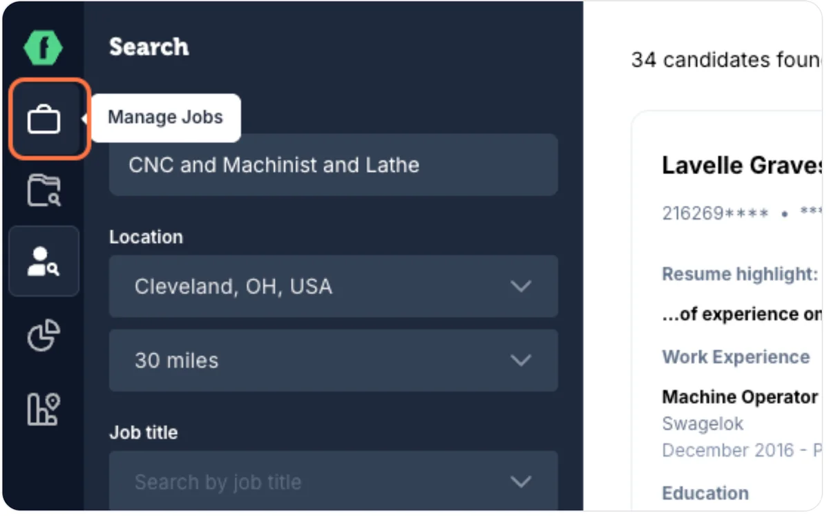 Manage Jobs tab icon in the main menu