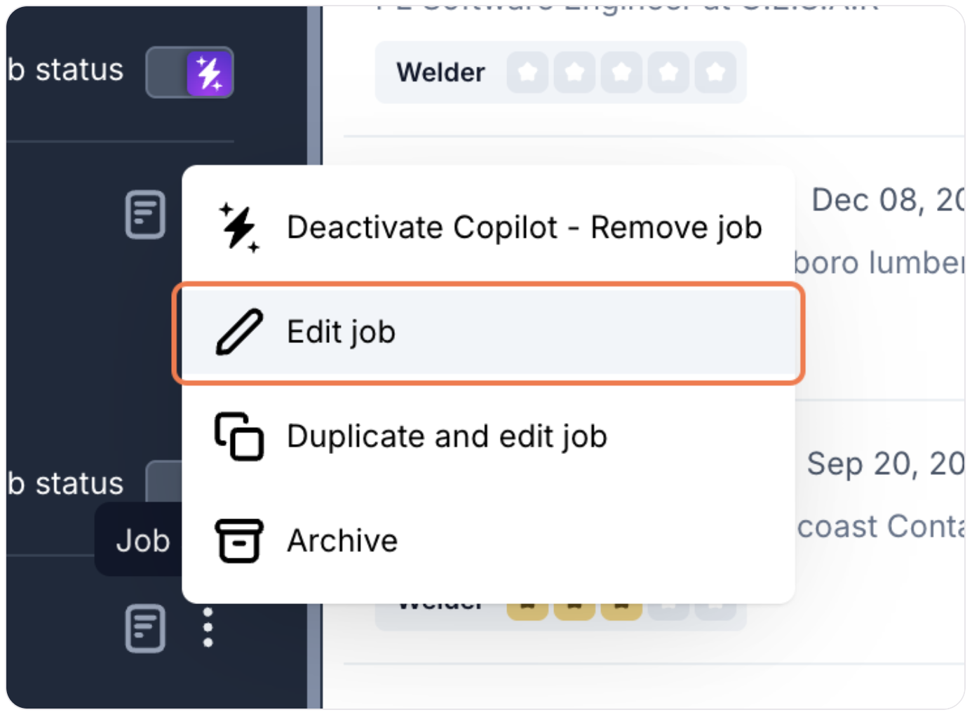 Select Edit Job from the menu