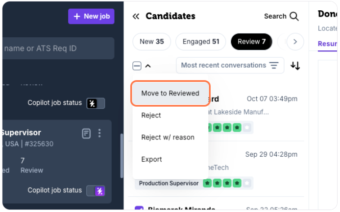 Updating a candidate's stage in bulk