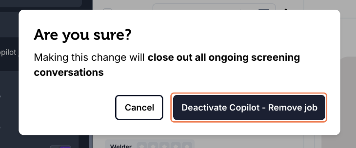 Confirmation window for deactivating a job