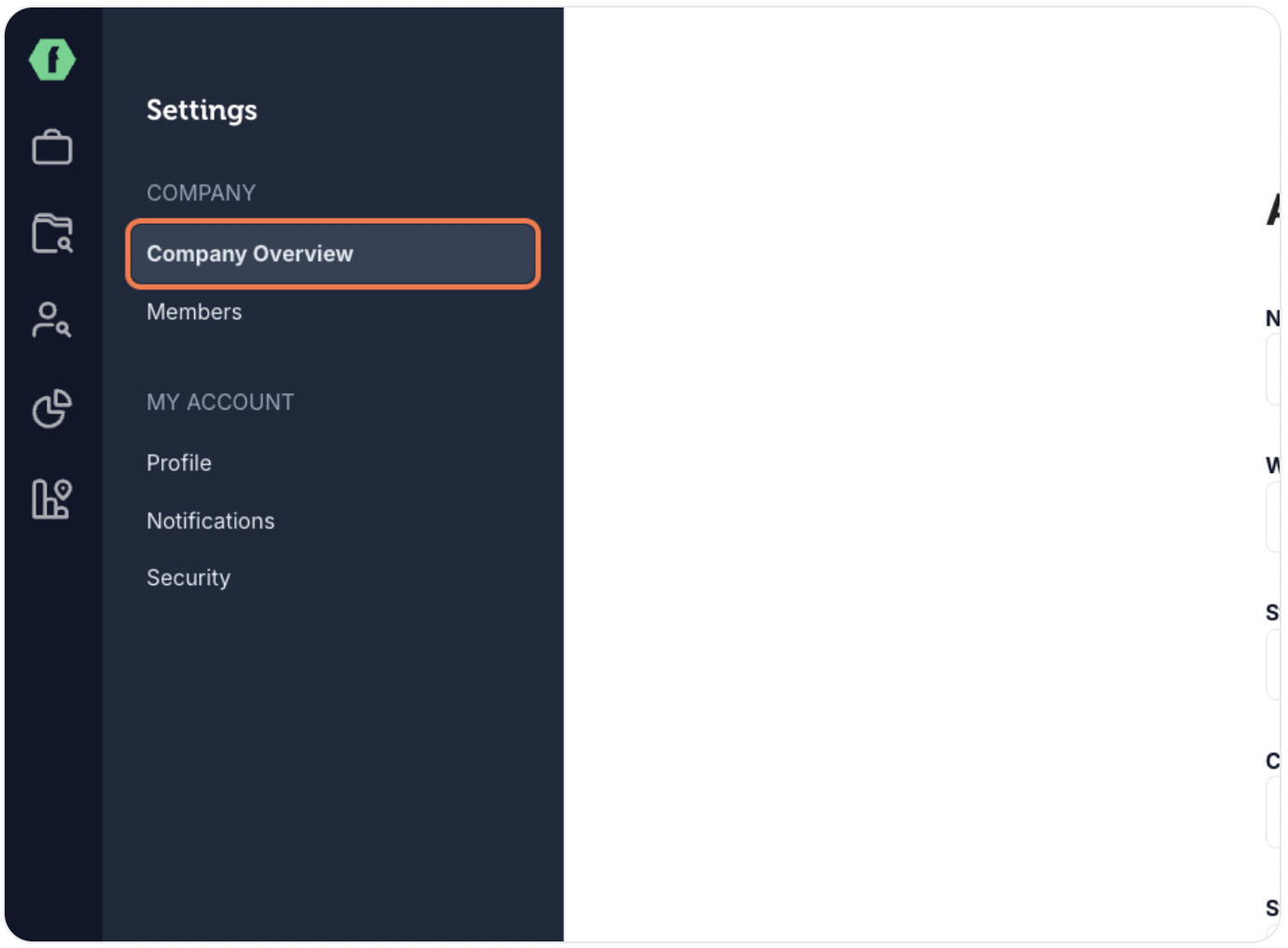 Company Overview tab in settings