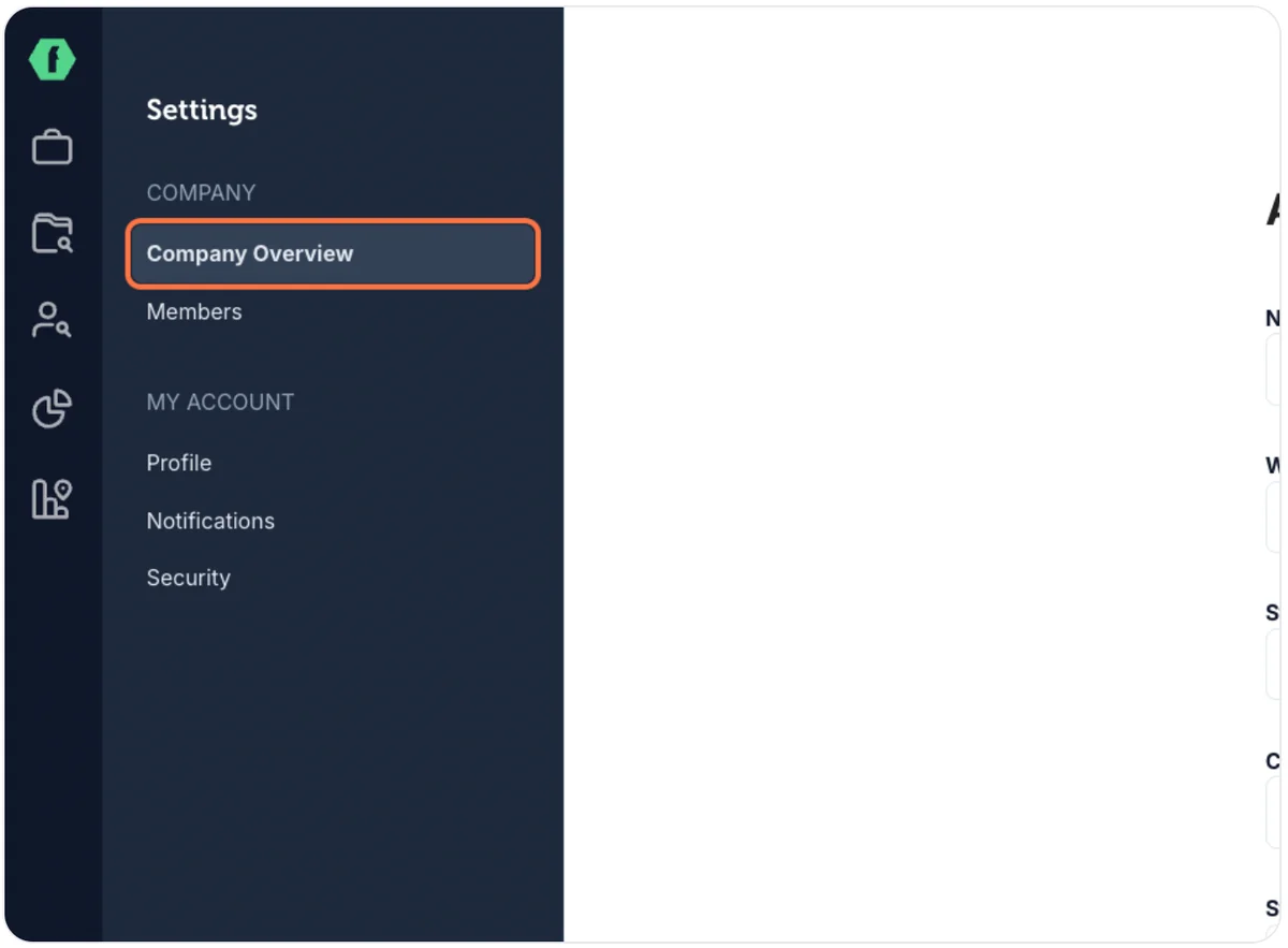 Company Overview tab in settings