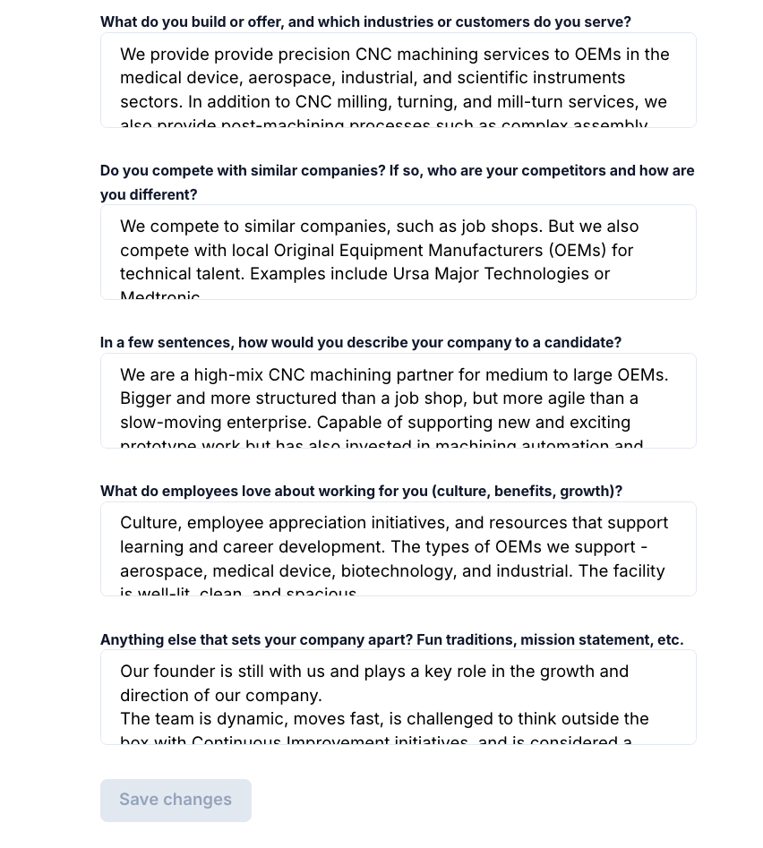 Company overview details form