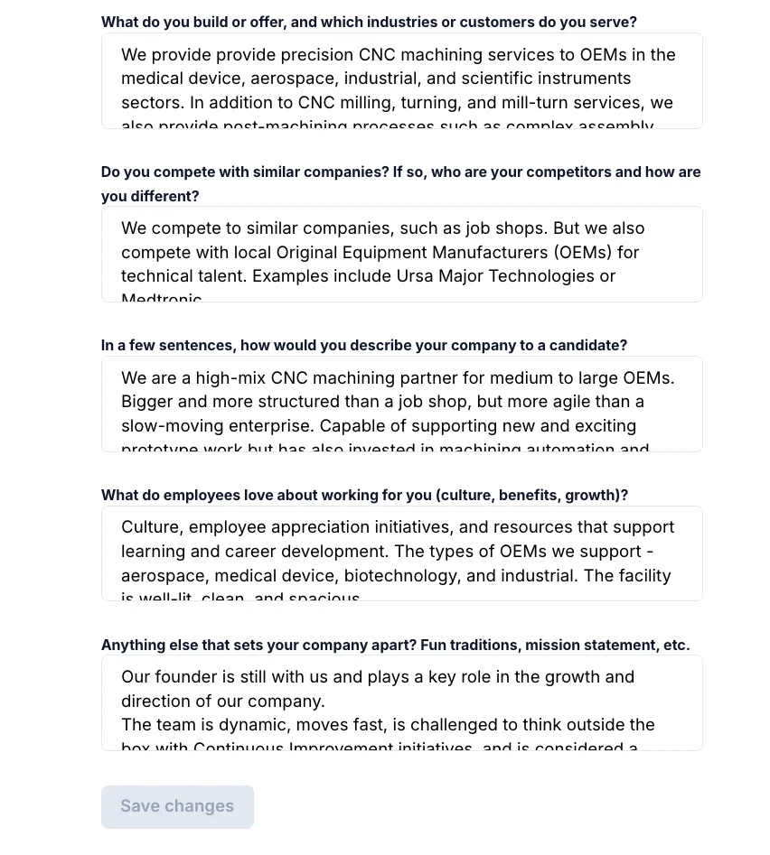 Company overview details form