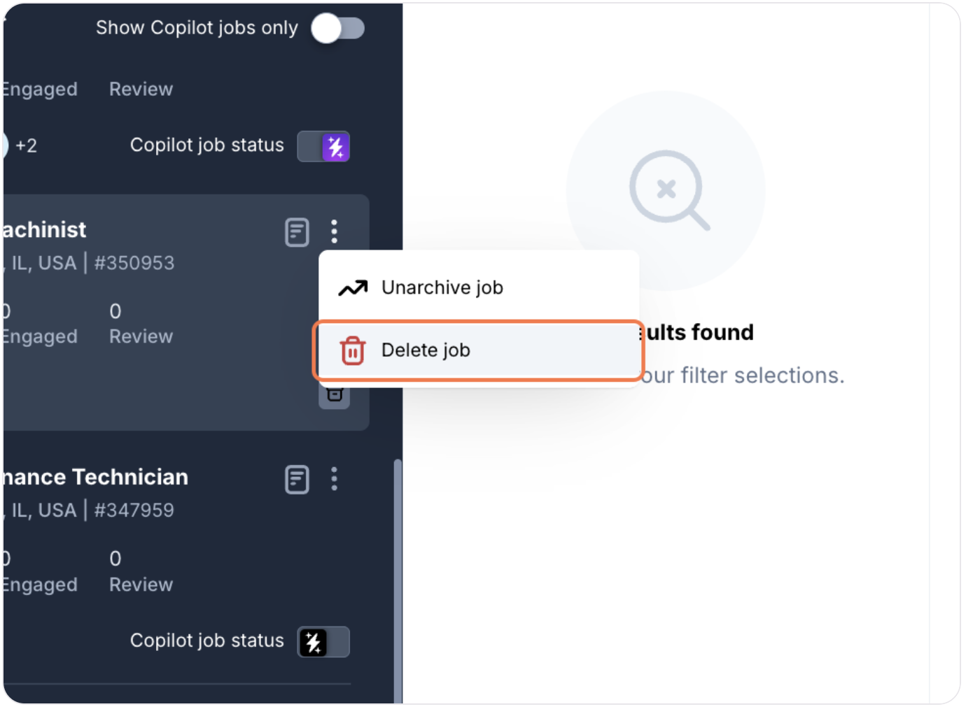 Deleting a job from the archive