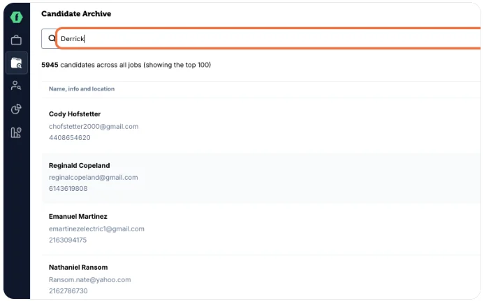 Search for a candidate in the Candidate Archive