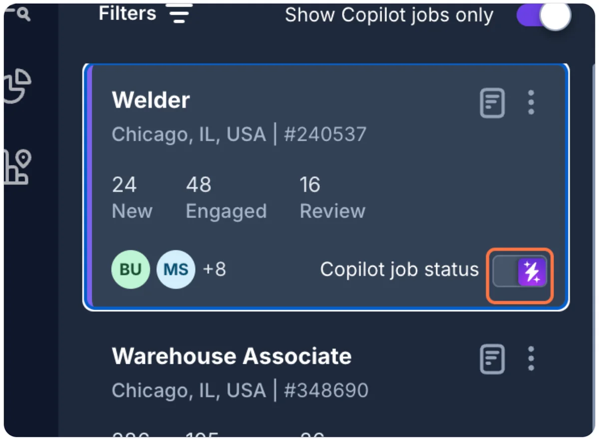 Clicking the job status toggle to deactivate a job