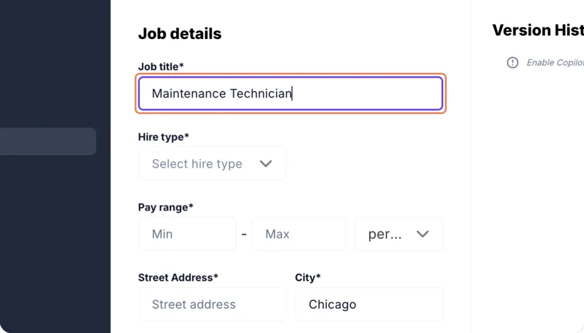 Fill out the job details form