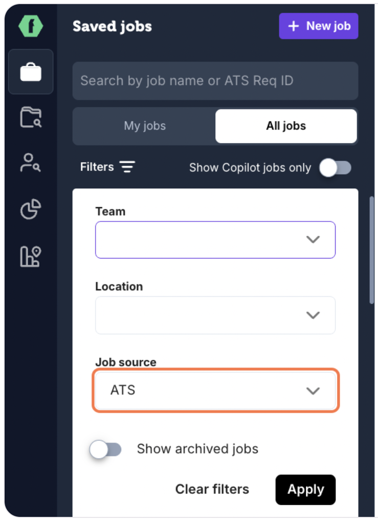 Filtering for jobs synced from an ATS