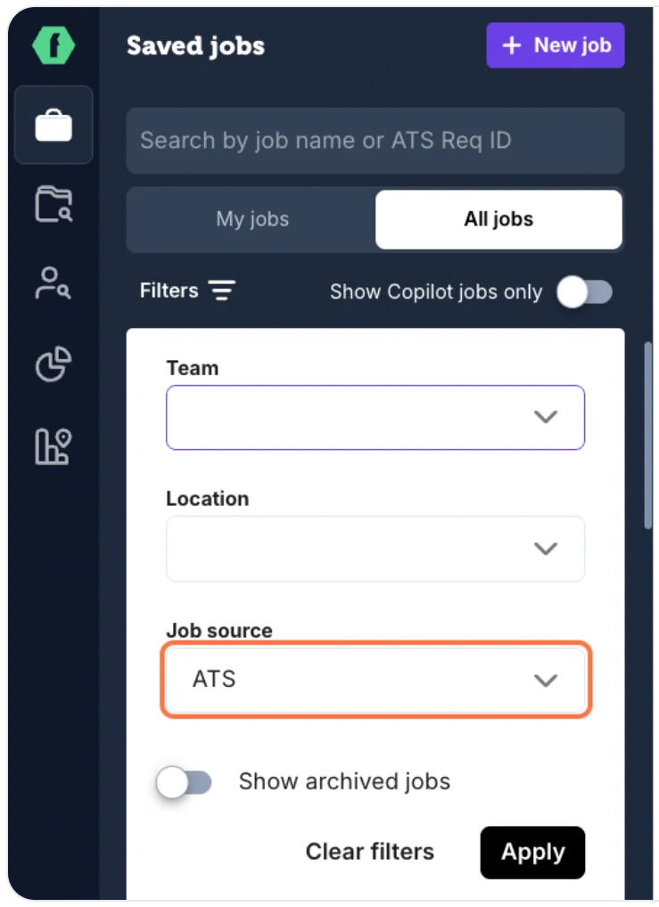 Filtering for jobs synced from an ATS