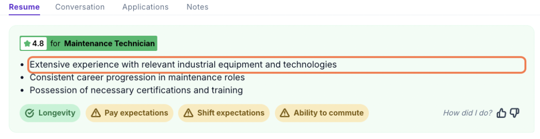 Example of an AI recruiter's written assessment of a candidate