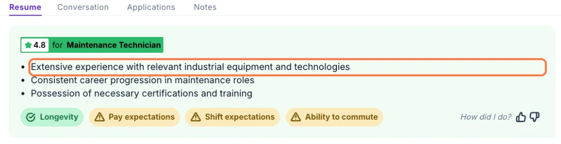 Example of an AI recruiter's written assessment of a candidate