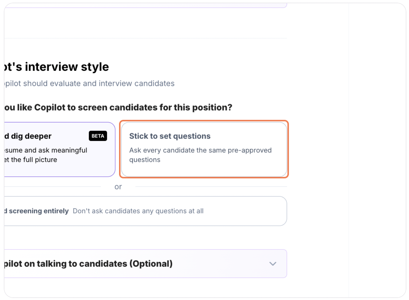Setting up preset questions for Classic Screening