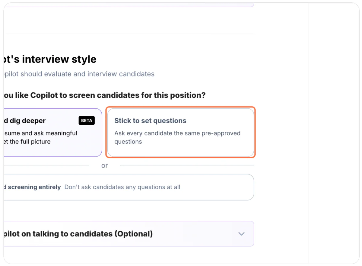 Setting up preset questions for Classic Screening