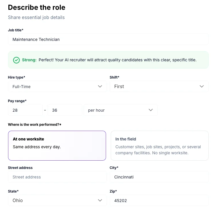 Fill out the job details form
