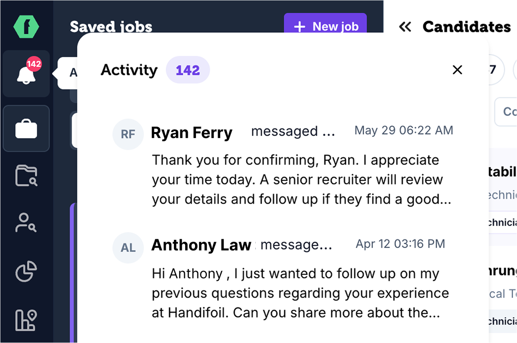 Unread messages feed icon and popup