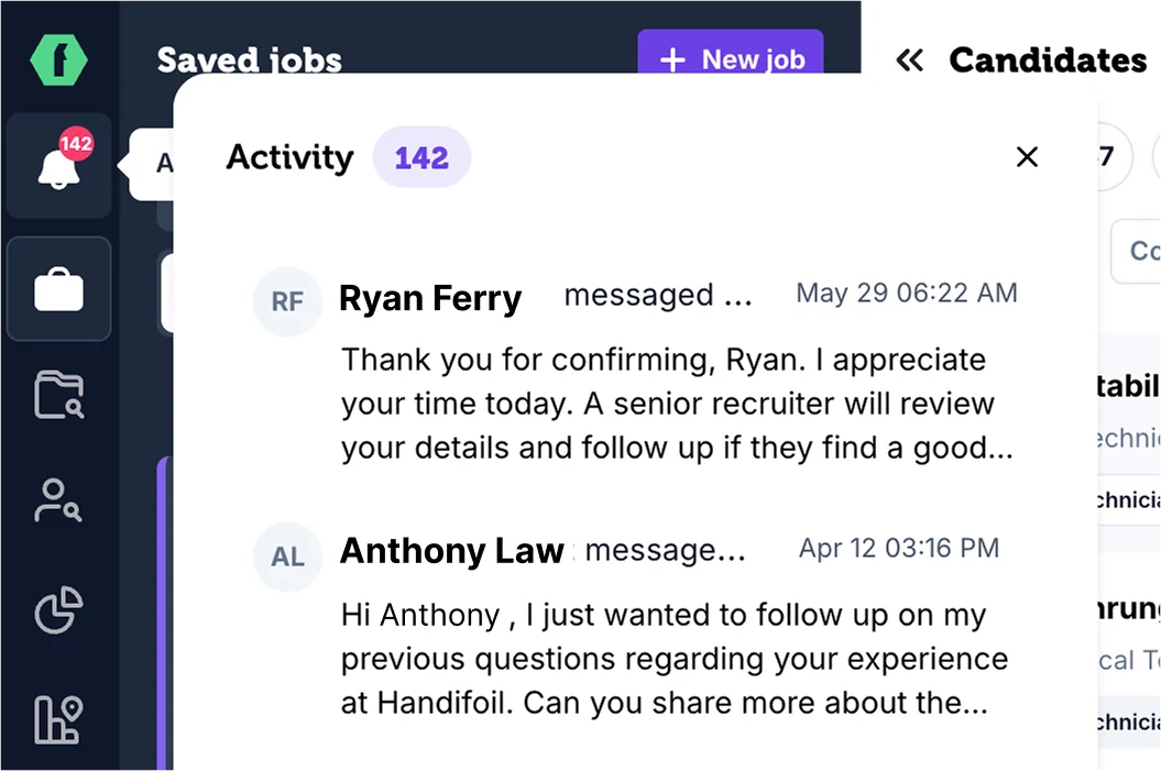 Unread messages feed icon and popup